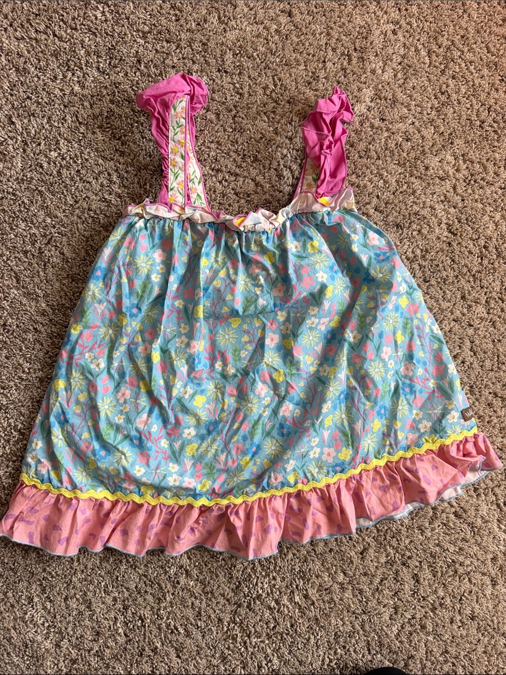 Matilda Jane Blue Floral Ruffle Tank with Pink Straps